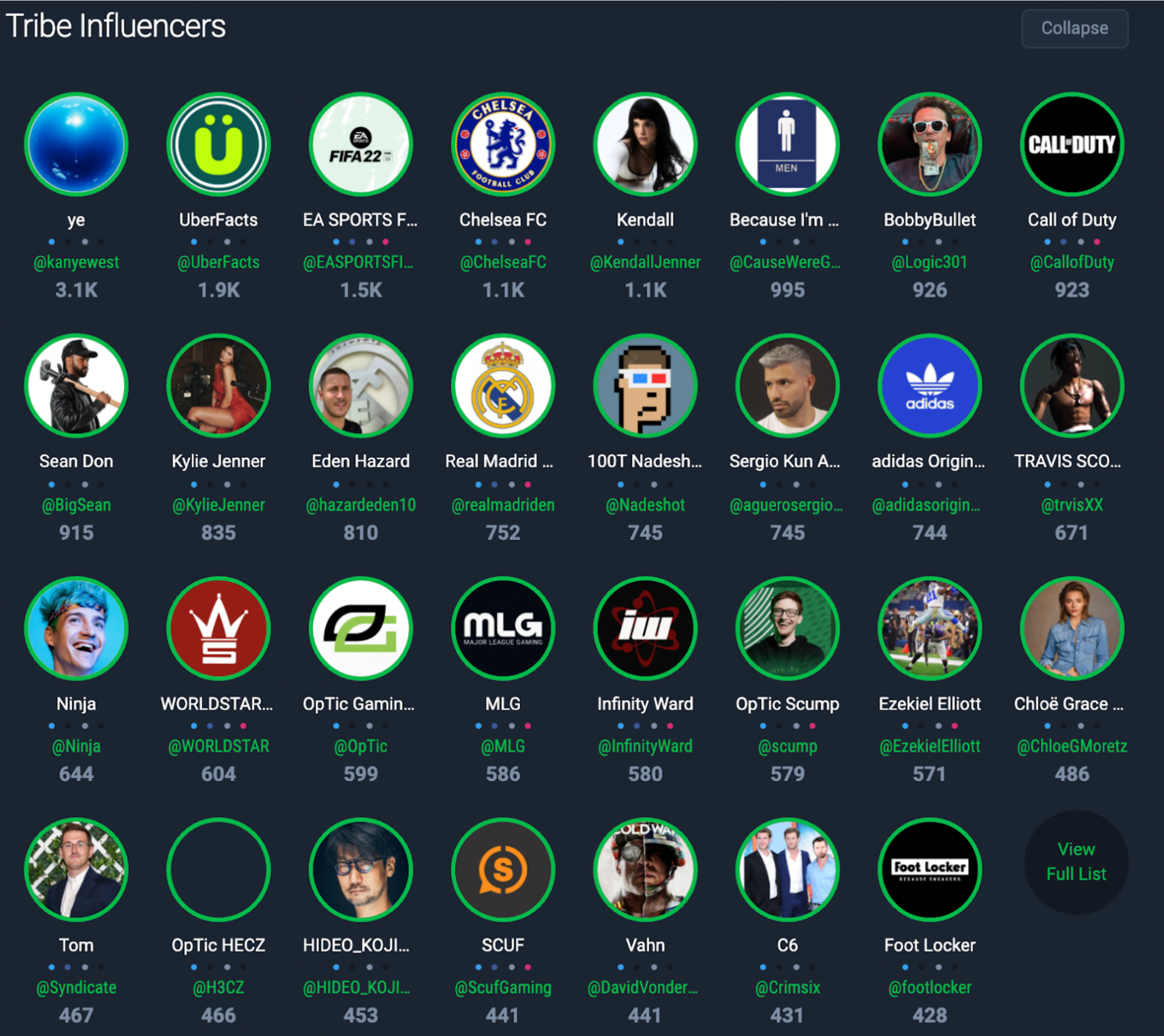 Figure 2: Influencers from our ‘Avid Gamers’ tribe highlighting a younger engagement in F1.