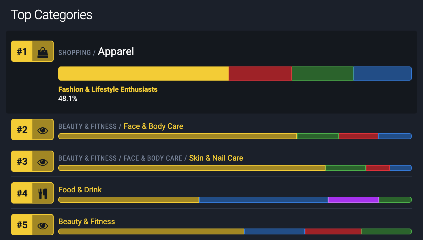 Figure 2: top categories for the Fashion & Lifestyle Enthusiasts